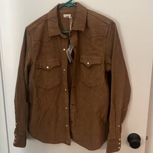 NWT Faherty snap closure stretch cord western shirt brown!